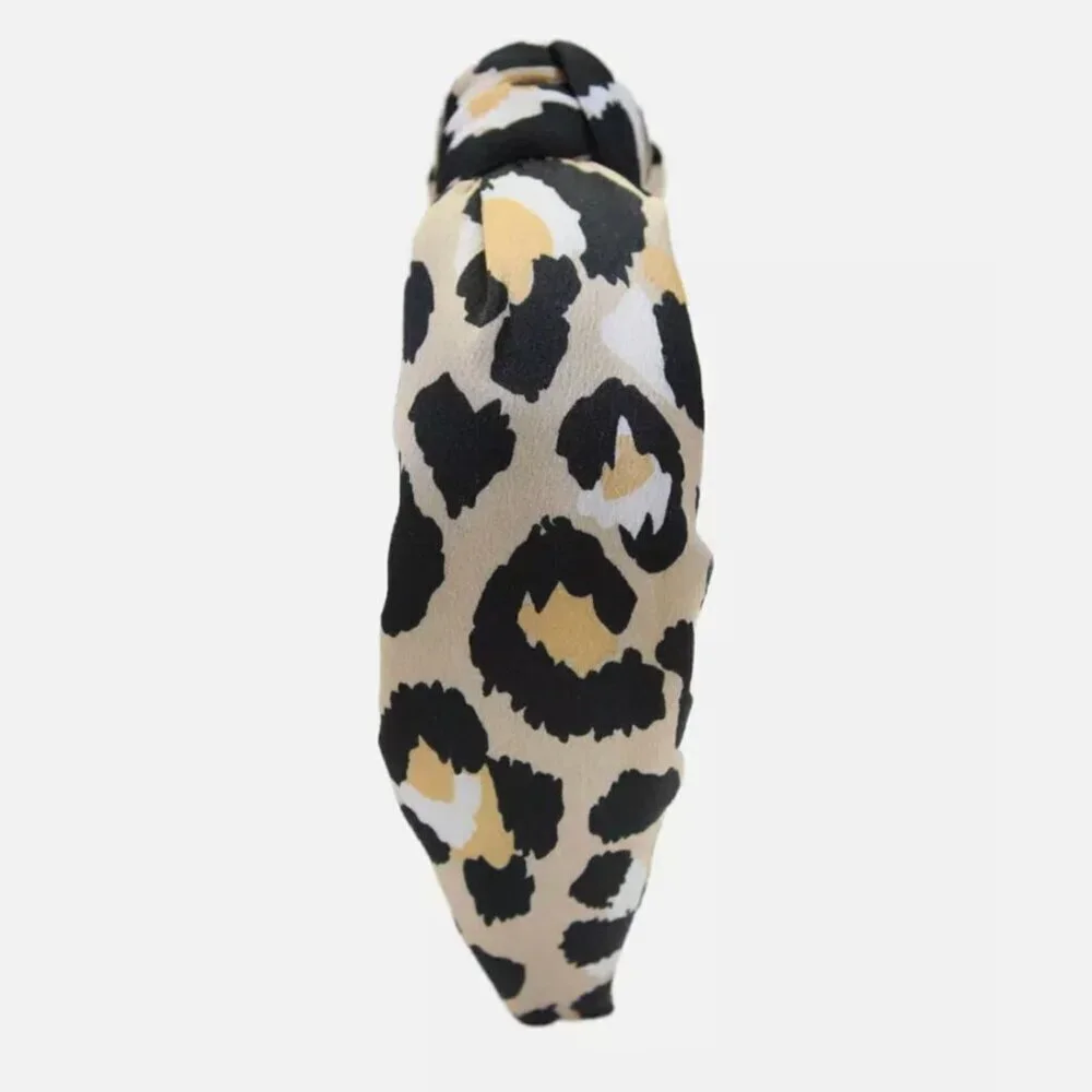Lele Sadoughi Leopard Silk Knotted Headband Brown Cream NWOT